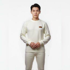 New Men's Ribbed Round Neck Long Sleeve T-Shirt Beige Size XXL (Skinny Fit)